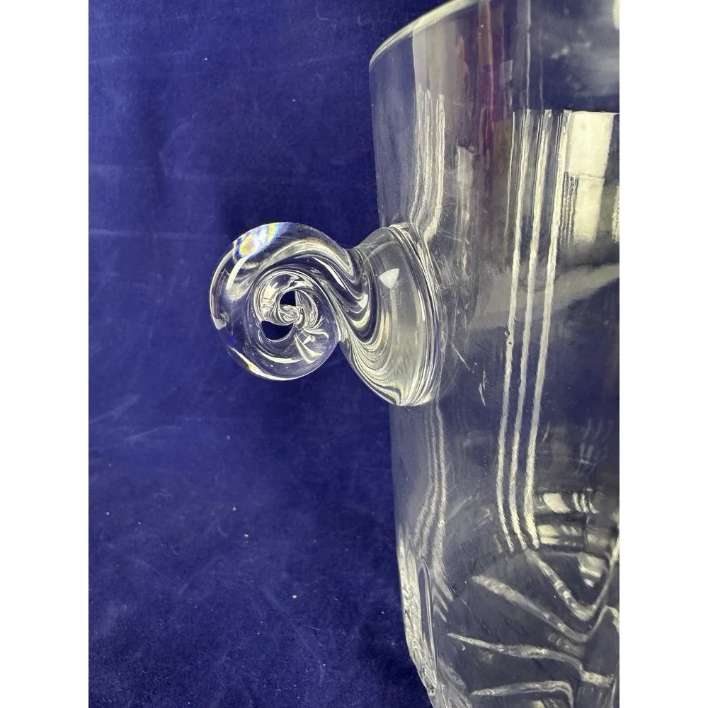 Vintage Cut Crystal Ice Bucket with Scroll Handles Heavy Leaded Glass Clear Tall